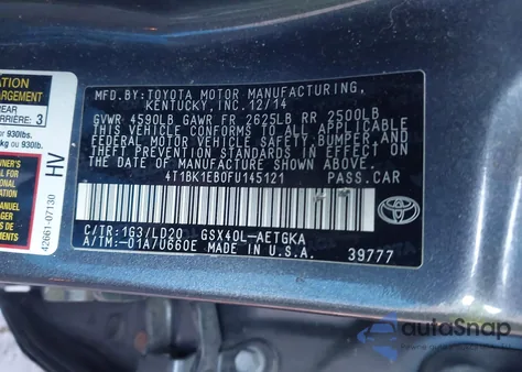 2015 Toyota Avalon Xle z USA, uszkodzony, nr VIN 4T1BK1EB0FU145121